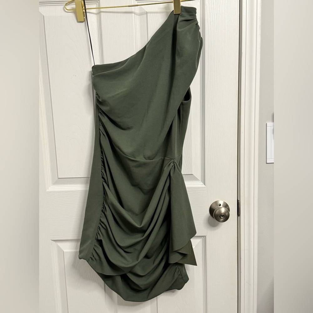 Elliatt One Shoulder Dress in Olive Green